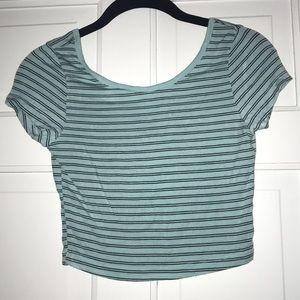 Mint Green and Black Striped Crop Top